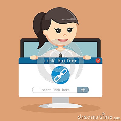 Female business holding a link builder Vector Illustration