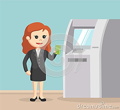 Female business people using ATM Vector Illustration