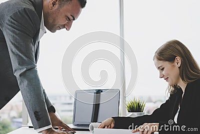 Female business showing her boss the business plan Stock Photo