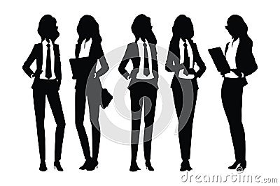 Female businessman full body silhouette vector standing. Female accountants and businessmen with anonymous faces on a white Stock Photo