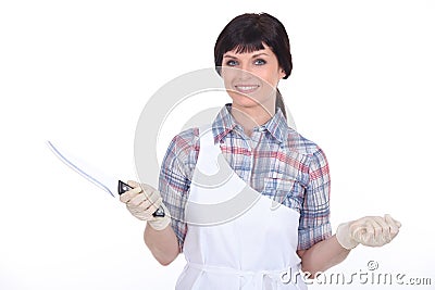 Female butcher Stock Photo