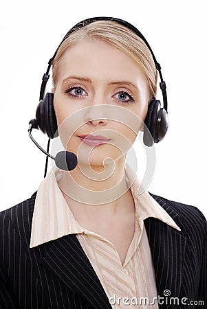 Female call center employee with headset Stock Photo