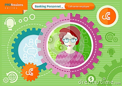 Female call-center employee profession concept Vector Illustration