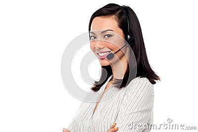 Female call centre executive Stock Photo