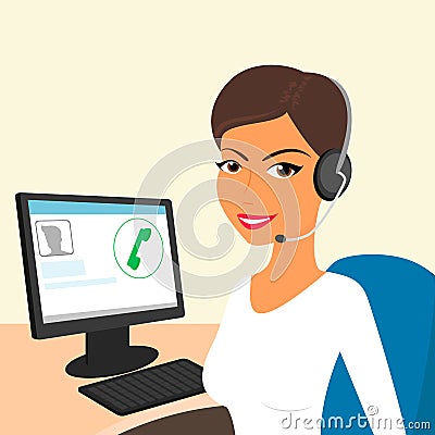 Female call centre operator Vector Illustration