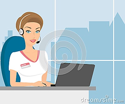 Female call centre operator Vector Illustration