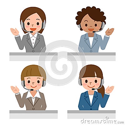 Female call centre operator with headset Vector Illustration