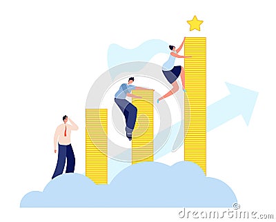 Female career growth. Modern business, woman aspiring to success. Ascent to goal, leadership and development. Girl Vector Illustration