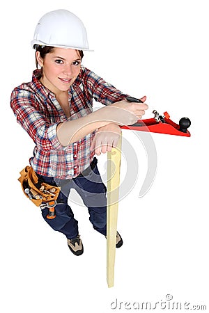 Female carpenter Stock Photo