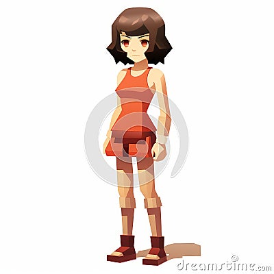 Female Cartoon Character In Orange Short Dress - 2d Game Art Stock Photo