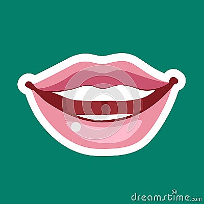 Female cartoon lips with a broad smile. icon, sign, symbol, patch, sticker. Vector Illustration