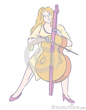 Female cellist in dress classic music performance Vector Illustration