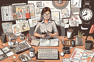 Female CEO Managing Busy Schedule at Desk. Generative Ai Stock Photo