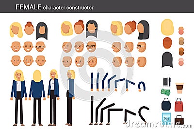 Female character constructor for different poses Vector Illustration