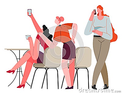 Weekends spent with friends, women taking selfie Vector Illustration