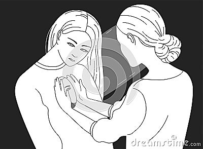 Female character looking inside another woman. Concept of psychotherapy, psychoanalysis, psychotherapeutic work Vector Illustration