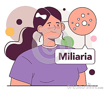 Female character with miliaria or heat rash. Blockage and inflammation Vector Illustration