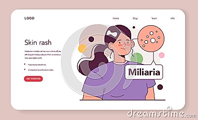Female character with miliaria or heat rash. Blockage and inflammation Vector Illustration