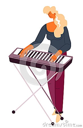 Piano player playing on keyboard, musician with instrument Vector Illustration