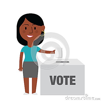 Female Character Putting Vote In Ballot Box Stock Photo