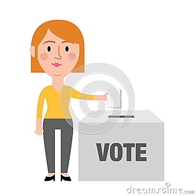 Female Character Putting Vote In Ballot Box Stock Photo