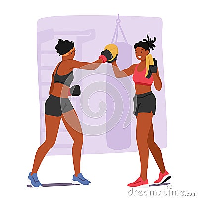Female Character Receiving Personalized Guidance And Support From Personal Coach During Boxing Training Vector Illustration