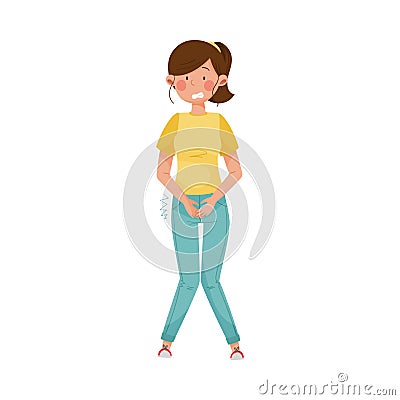 Female Character Standing with Symptom of Diabetes Such as Frequent Urination Vector Illustration Vector Illustration