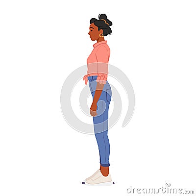 Female Character Stands Tall With Shoulders Back, Chest Out, And Chin Parallel To The Ground With A Relaxed Stance Vector Illustration