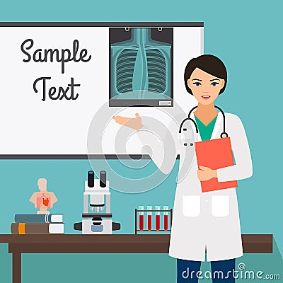 Female character of surgeon with radiology Vector Illustration