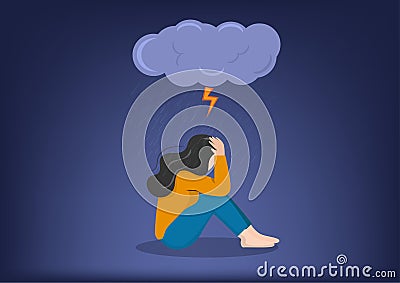 Female characters feel depressed Like being alone Cry for sadness Sad mental illness concept or illustration flat style Vector Illustration