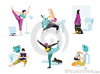Female Characters Yoga Class and Sport Vector Illustration