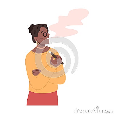 Female charcter smoking ecigarette Vector Illustration