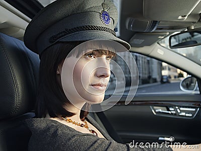 Female Chauffeur Driving A Car Stock Photo