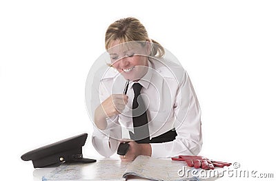 Female chauffeur in uniform planning route Stock Photo