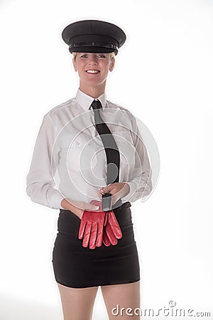 Female chauffeur in uniform Stock Photo