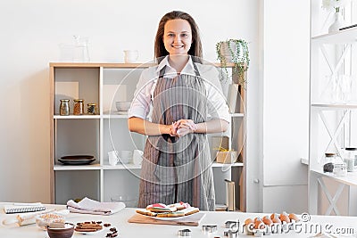 Female chef culinary masterclass festive pastry Stock Photo