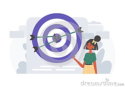 The female child holds in his hired handwrite a bode with arrow that hit the busyness down . digital commercialize Vector Illustration