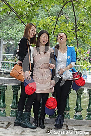 Portrait of happy female Chinese students, China Editorial Stock Photo