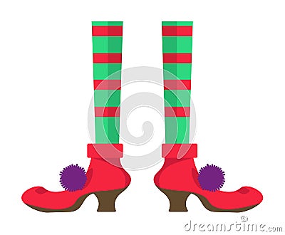 Female christmas elfin leg isolated on white Vector Illustration