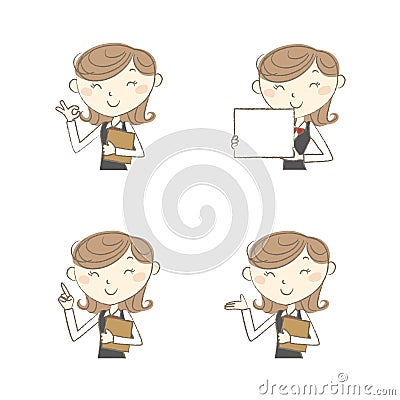 Female clerk with various poses Vector Illustration