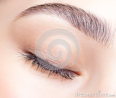 Female closed eye and brows with day makeup Stock Photo