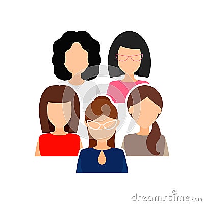 Female collective, team. Women in office clothes. Vector flat i Vector Illustration