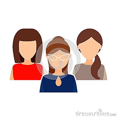 Female collective, team. Women in office clothes. Vector flat i Cartoon Illustration