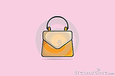 Female Colorful Unique Handbag vector illustration. Beauty fashion objects icon concept. Girls fashion party purse vector design Cartoon Illustration