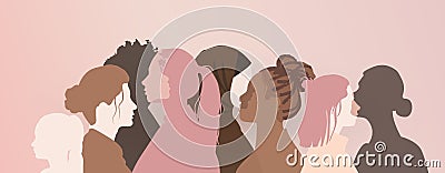 Female community that helps women to be empowered, talk, share ideas. social network communication group of multiethnic diversity Vector Illustration