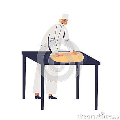 Female confectioner working with dough for cake, bakery and dessert cooking Vector Illustration