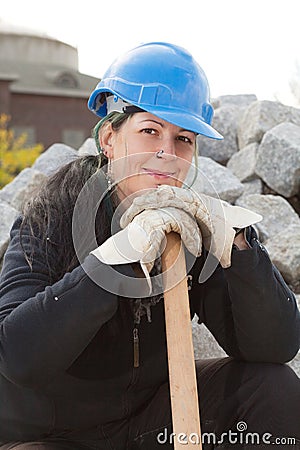 Female construction worker Stock Photo