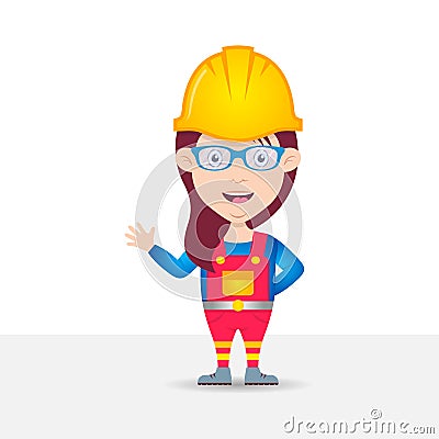 Female construction worker cartoon character Vector Illustration