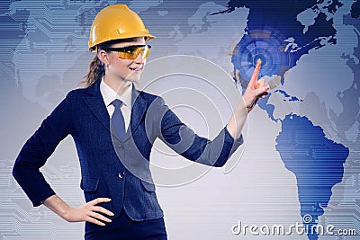 The female construction worker in globalisation concept Stock Photo