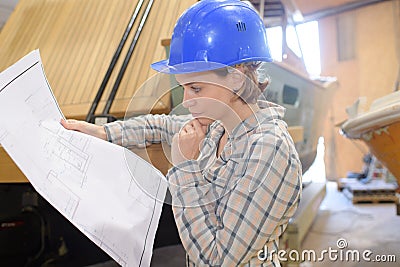 Female construction worker on job site Stock Photo